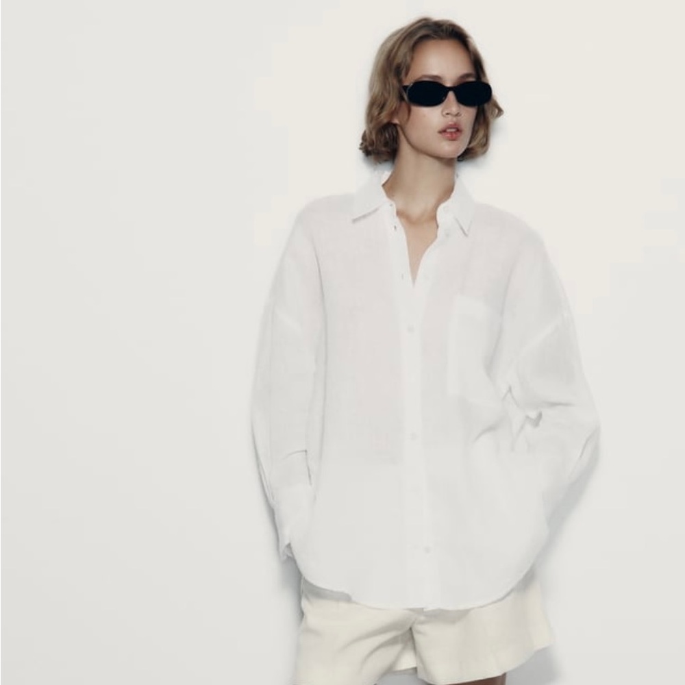 Zara 100% Linen blouse NWT white M
